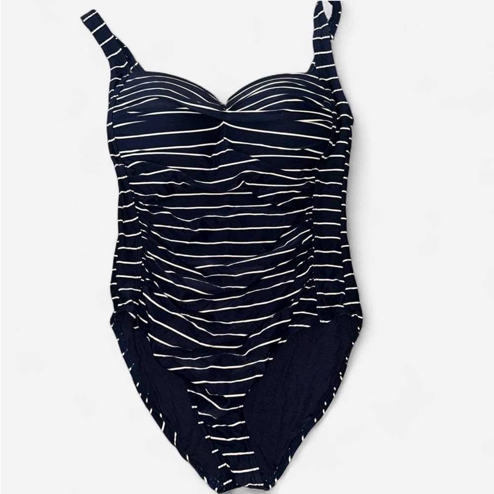 bond-eye Navy and White Striped One Piece Swimsuit
